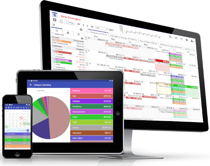 Budget calendar on various screen sizes