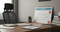 Cozy workspace with a budget calendar and financial planning tools, emphasizing financial empowerment