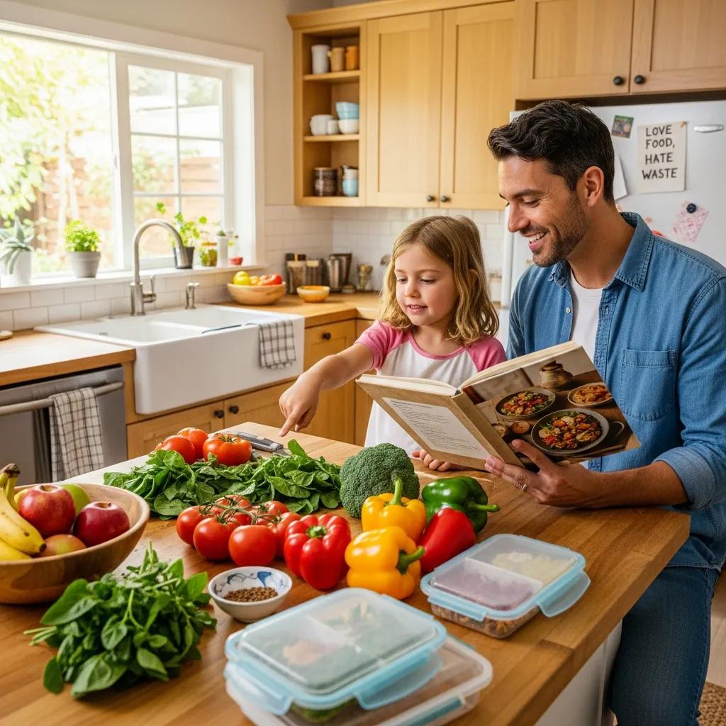 Parent and child planning meals together to reduce food waste