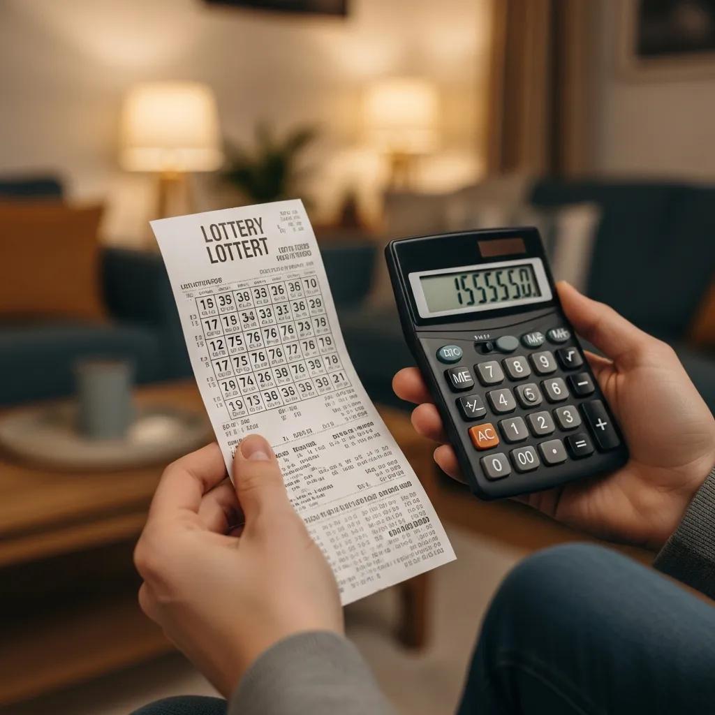 Lottery ticket beside a calculator to illustrate the financial reality of gambling