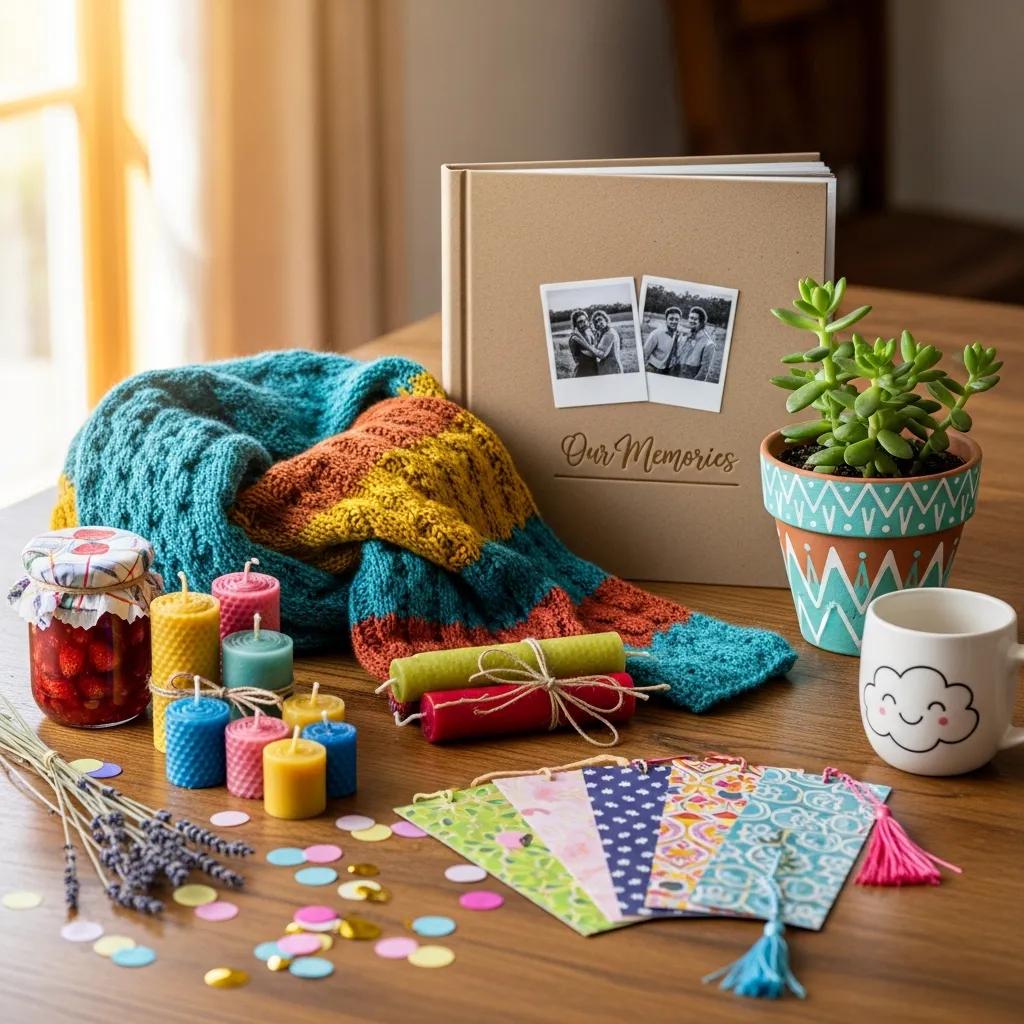 Assortment of affordable, personal gifts like handmade items and small plants