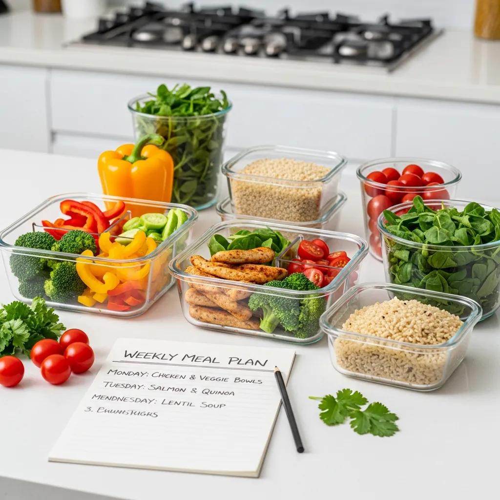 Meal prep containers with healthy meals — practical meal prep strategies