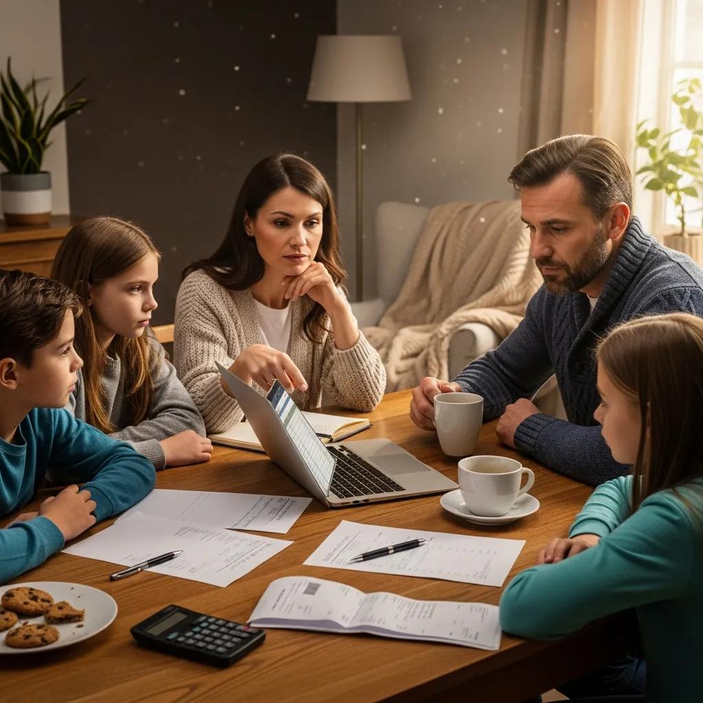 Cozy family discussion on finances at home, reflecting Canadian household debt concerns