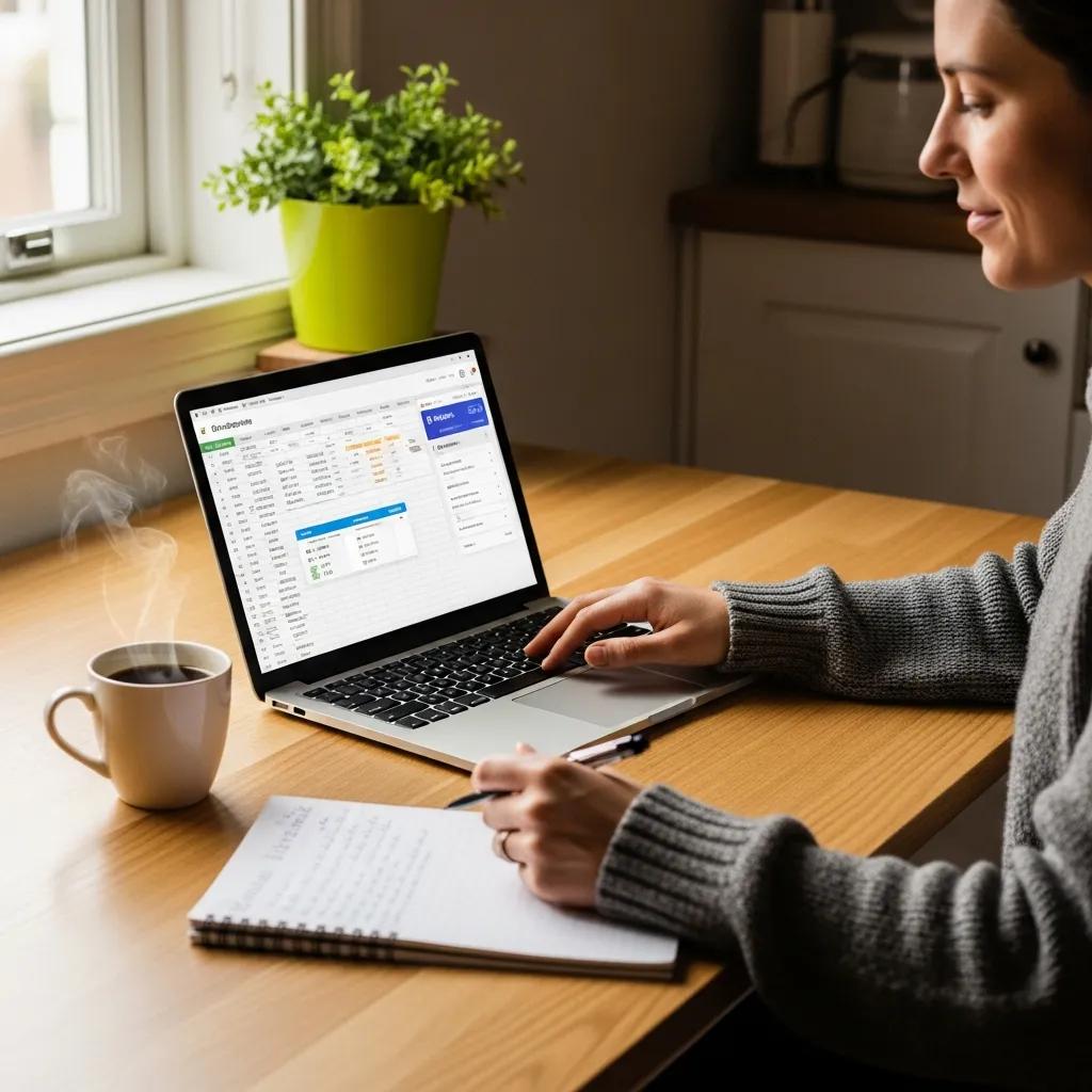 Cozy kitchen scene with a person budgeting and managing consumer debt