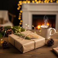 Cozy scene of a thoughtfully wrapped gift emphasizing budget-friendly gift-giving