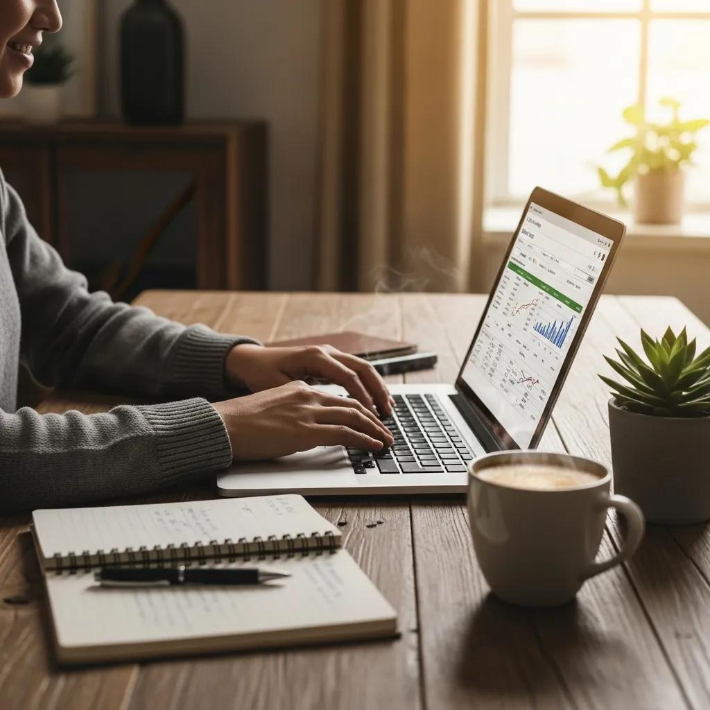 Cozy workspace with a laptop and financial planning materials