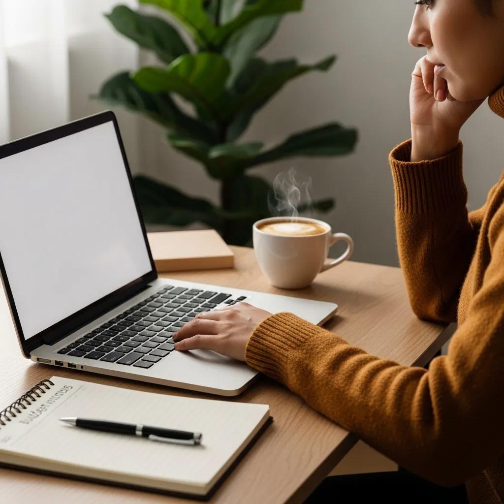 Cozy workspace with a person managing finances on a laptop, emphasizing personal finance management