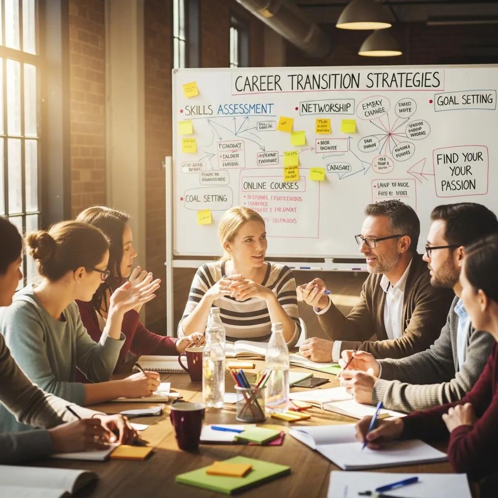 Diverse group at a career-change workshop &mdash; networking and mentorship in action