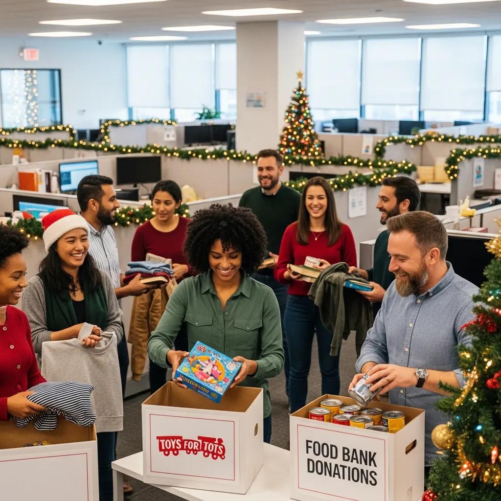 Coworkers donating through an employer matching program during the holidays