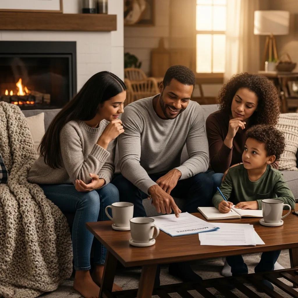 Family discussing mortgage decisions in a cozy living room