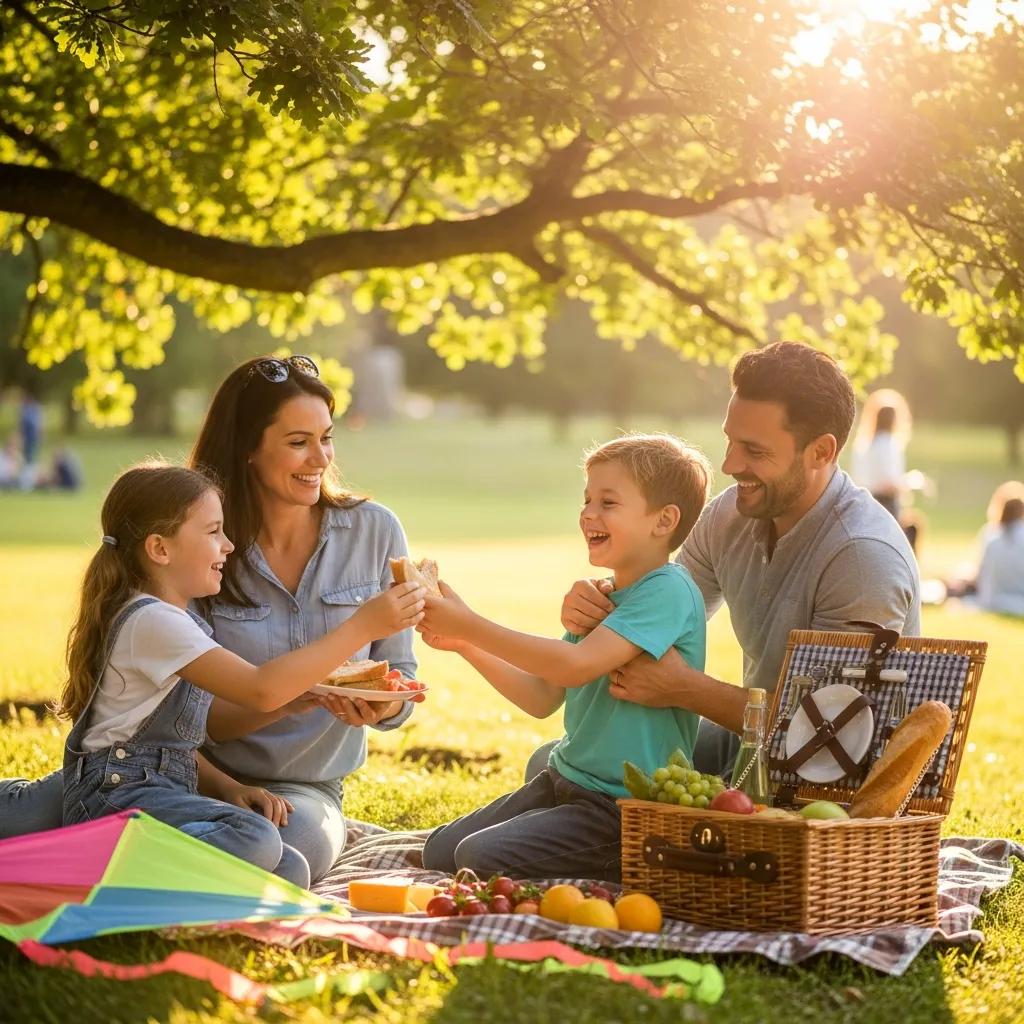 Family enjoying a simple picnic, choosing shared experiences over things