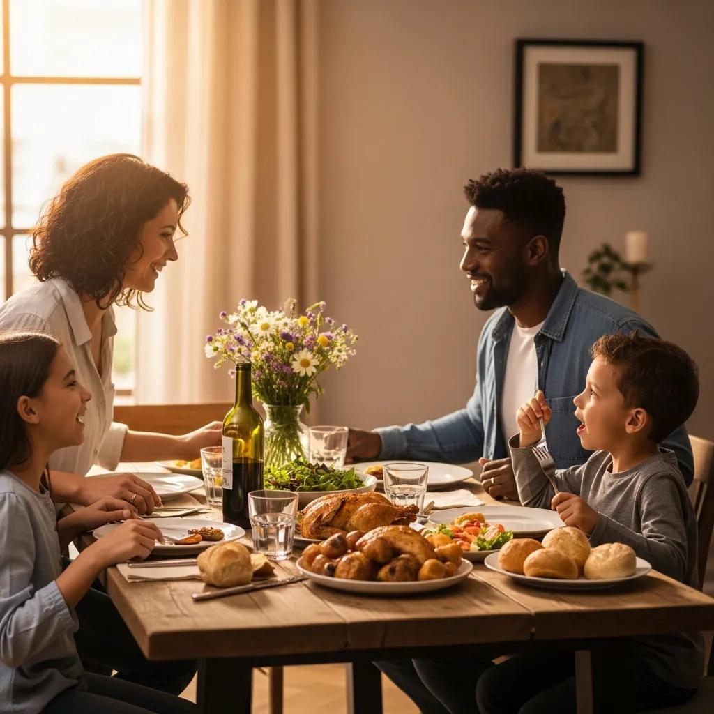 Family around a dinner table showing how ads tie products to warm emotions and belonging