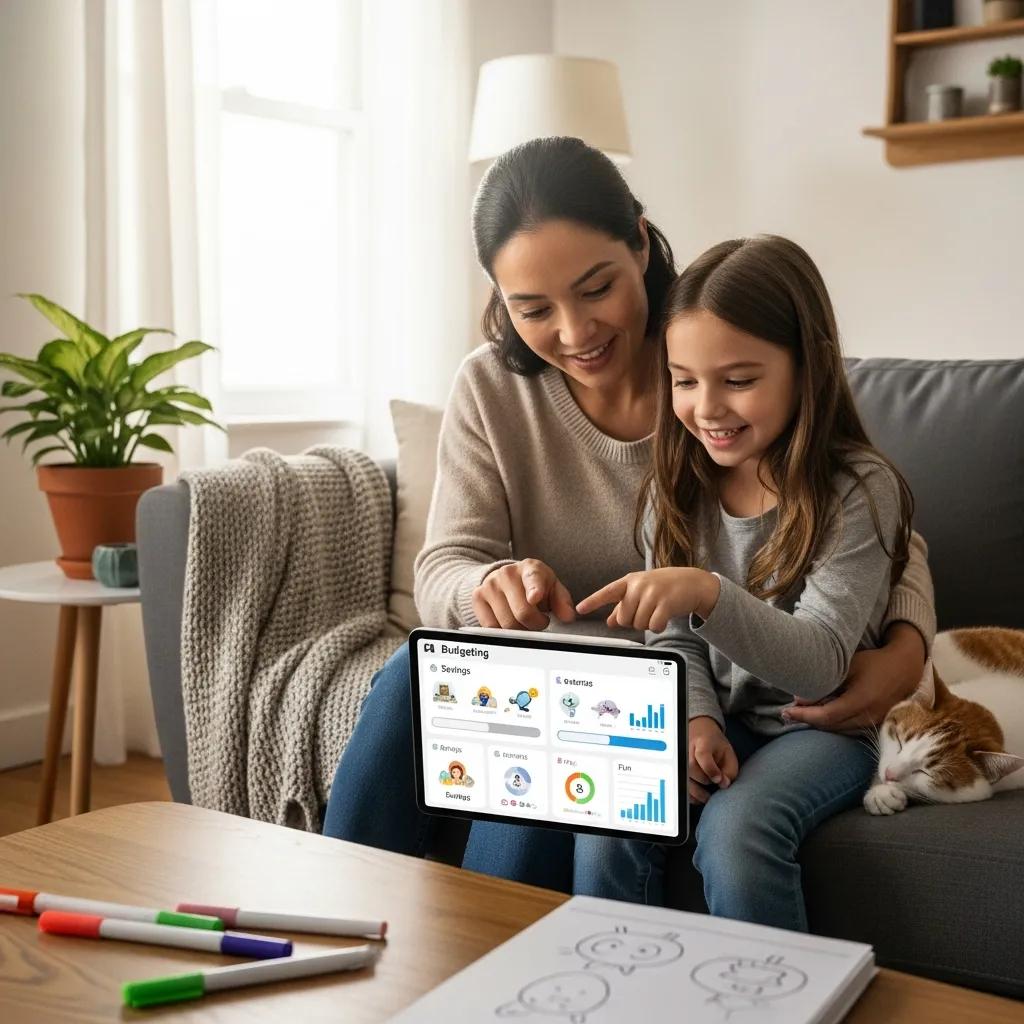 Family using a visual budgeting tool to plan money together — a hands-on lesson in financial literacy