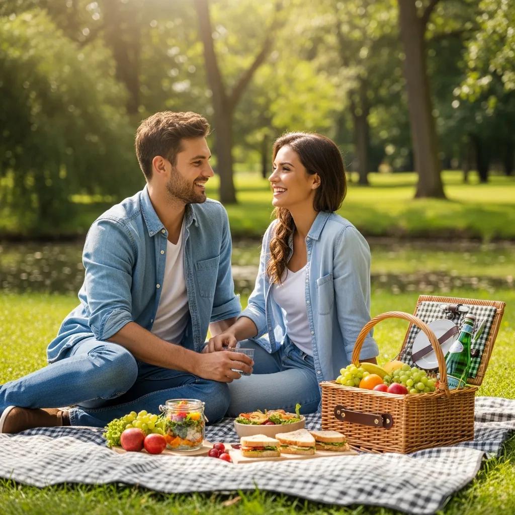 A joyful couple on a picnic, illustrating the calm and freedom of a debt-free lifestyle