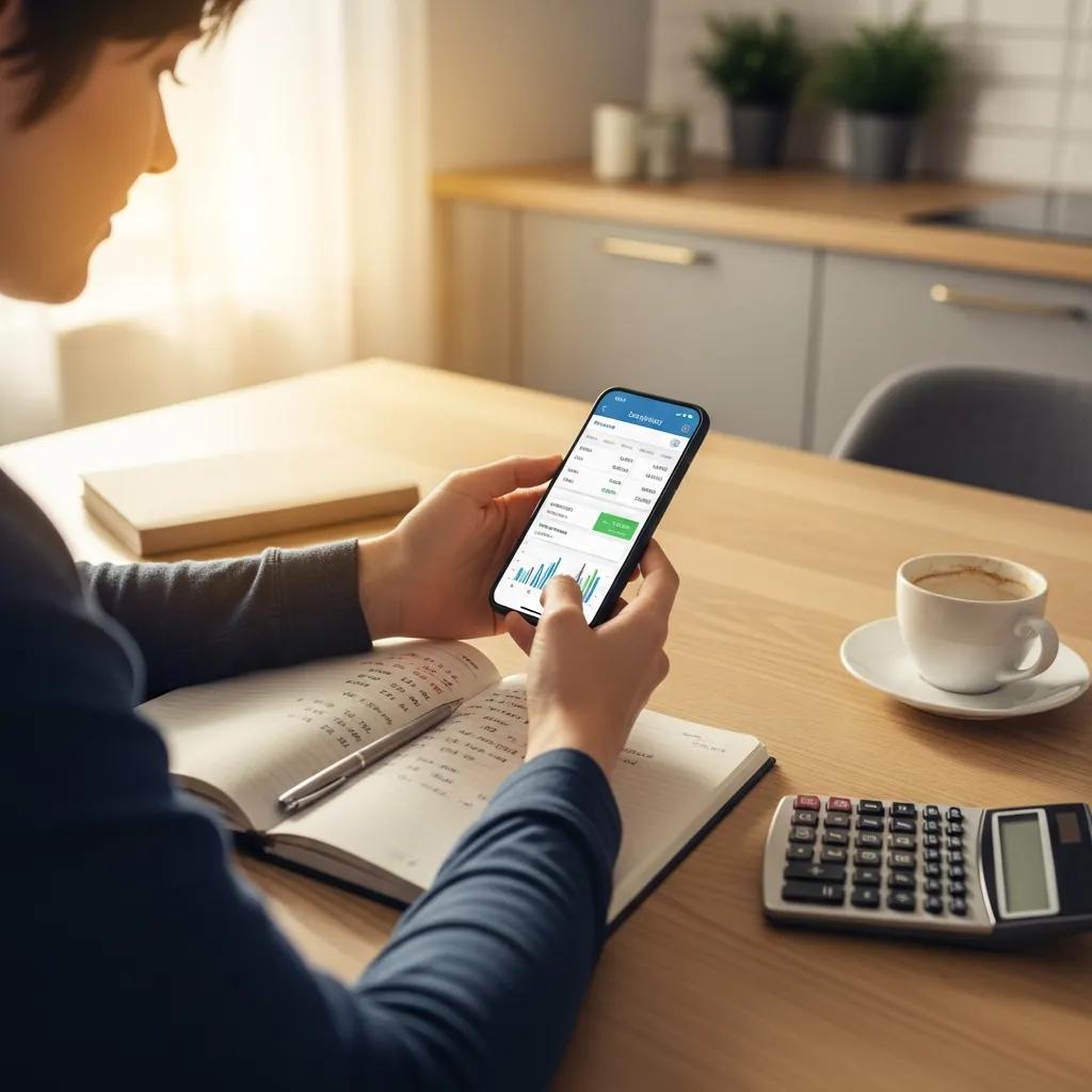 Person using a smartphone budgeting app to track expenses &mdash; practical tips for managing money while unemployed