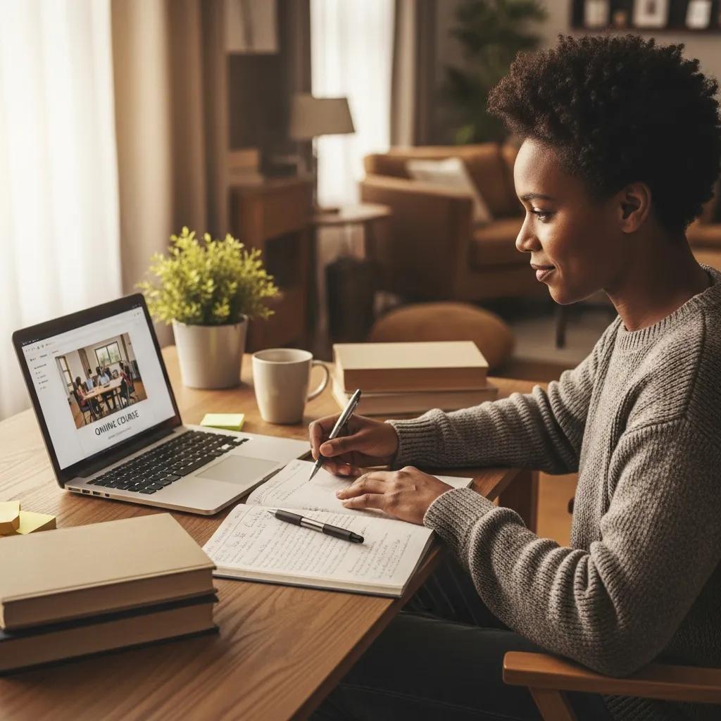 Person studying online to build skills and financial knowledge