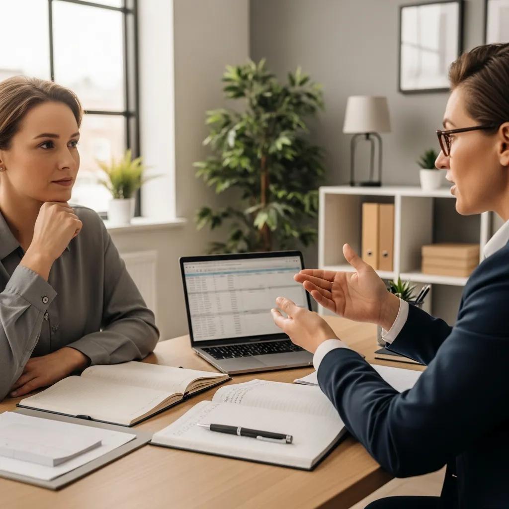 Person meeting with a credit counselor to review a debt management plan