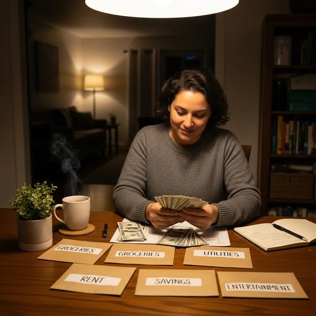 Person counting cash at a dining table, illustrating a cash-first budgeting approach