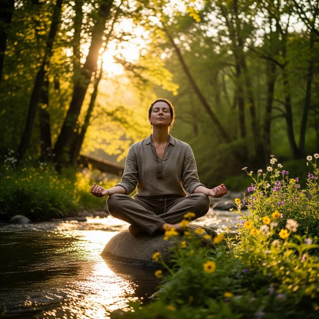 Person meditating outdoors, symbolizing a positive, abundance-focused money mindset