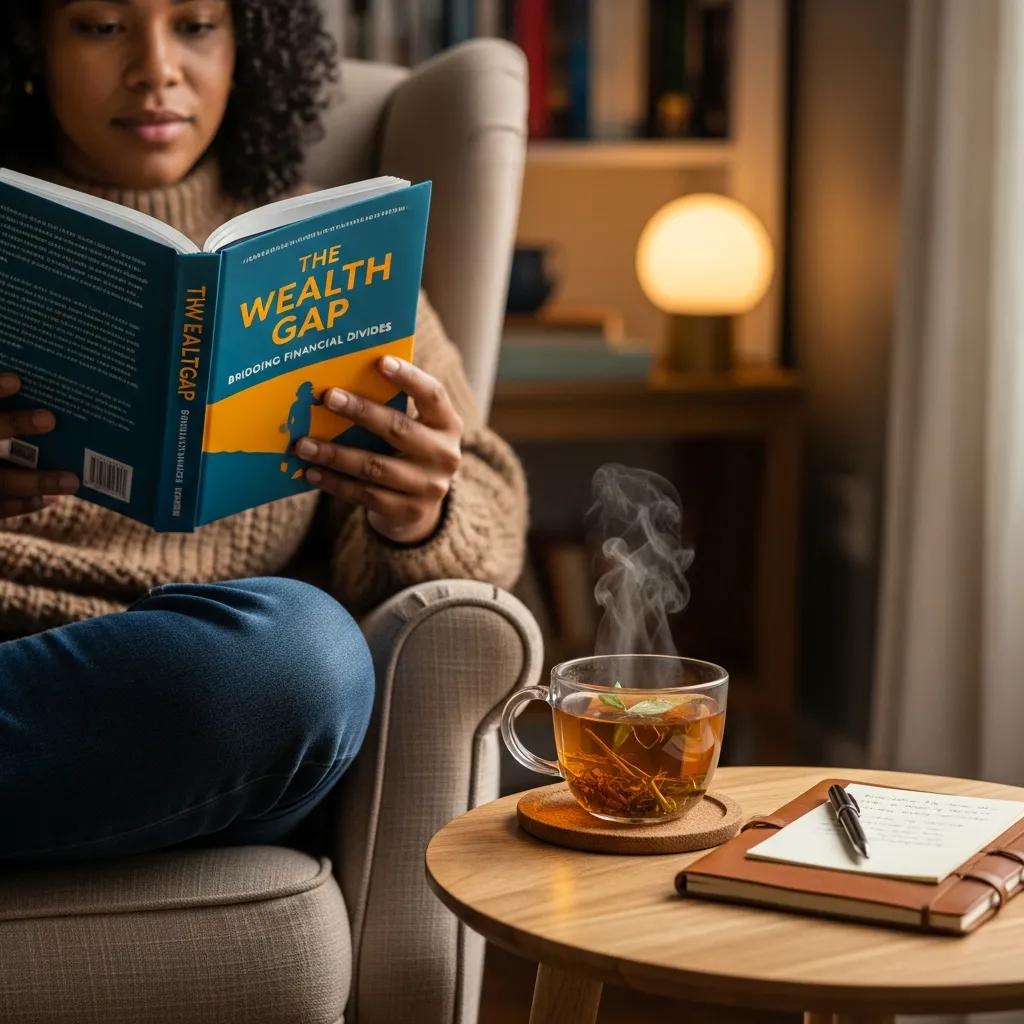 Person reading a personal finance book in a cozy setting