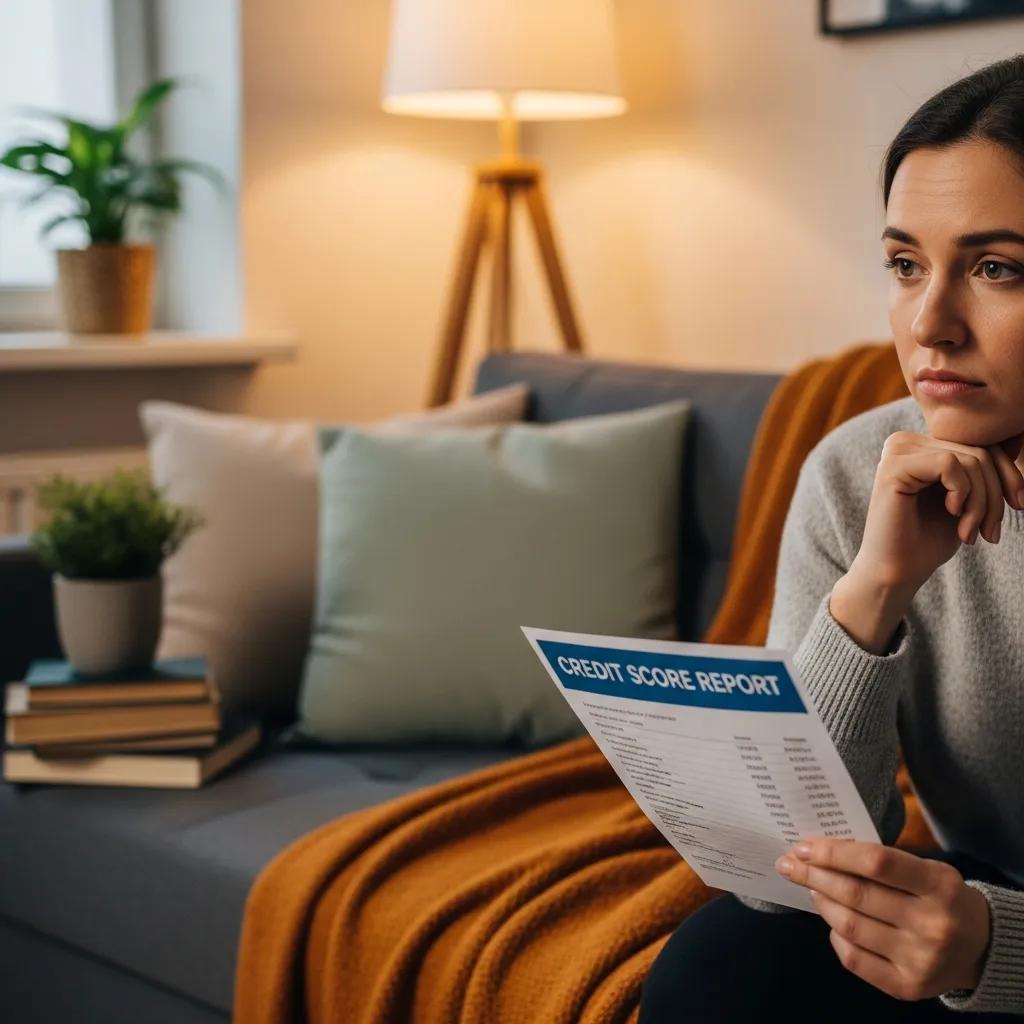 Someone checking a credit report on a tablet in a comfortable living room, underscoring the role of credit scores