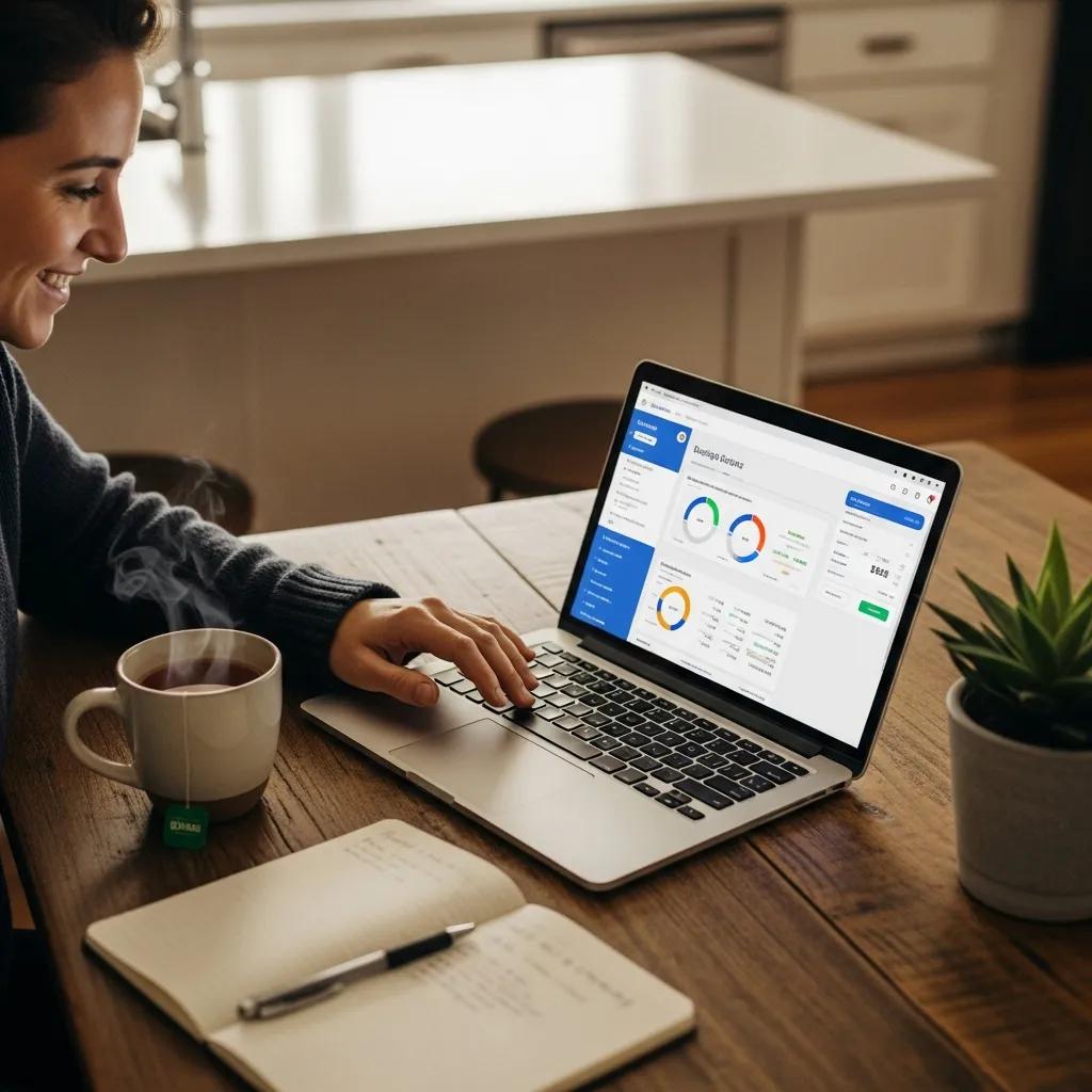 Person reviewing a budget on a laptop at a kitchen table