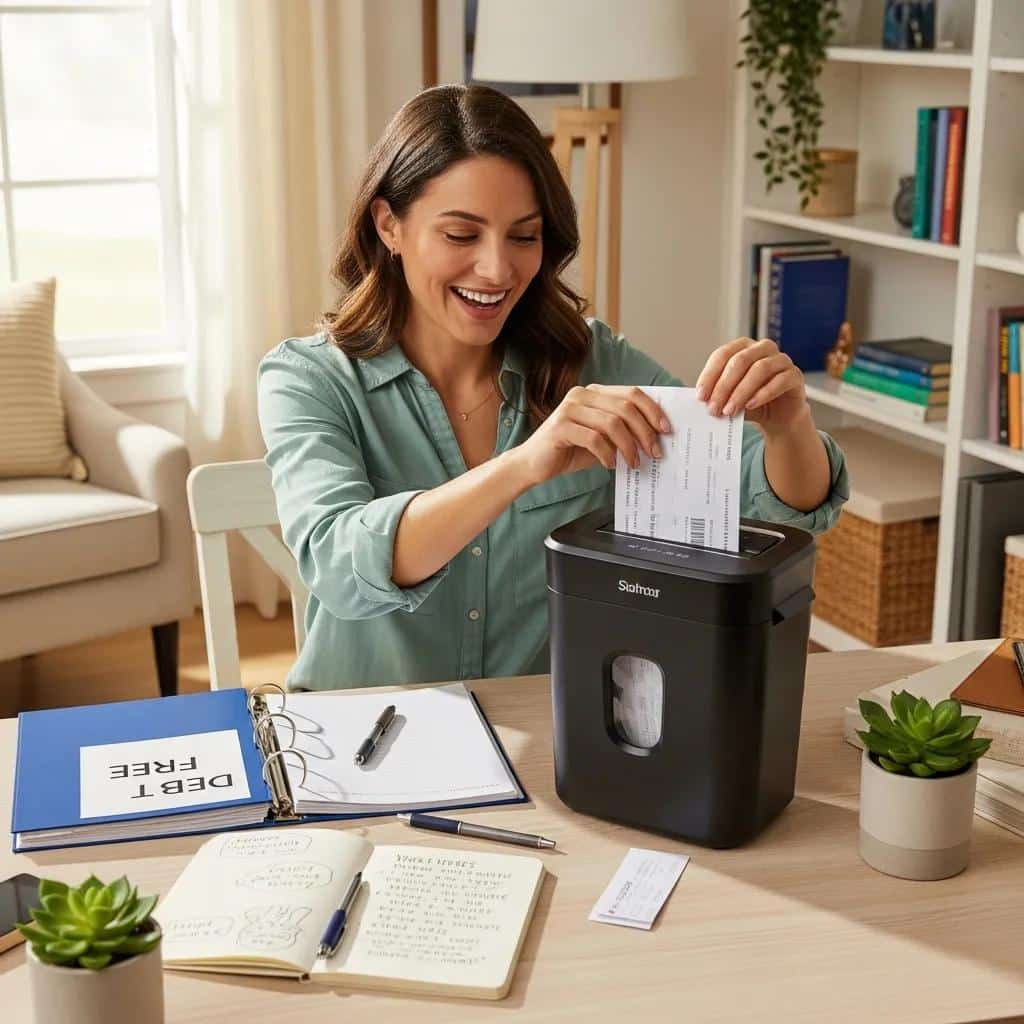 Person shredding old credit card statements to represent paying down high‑interest debt