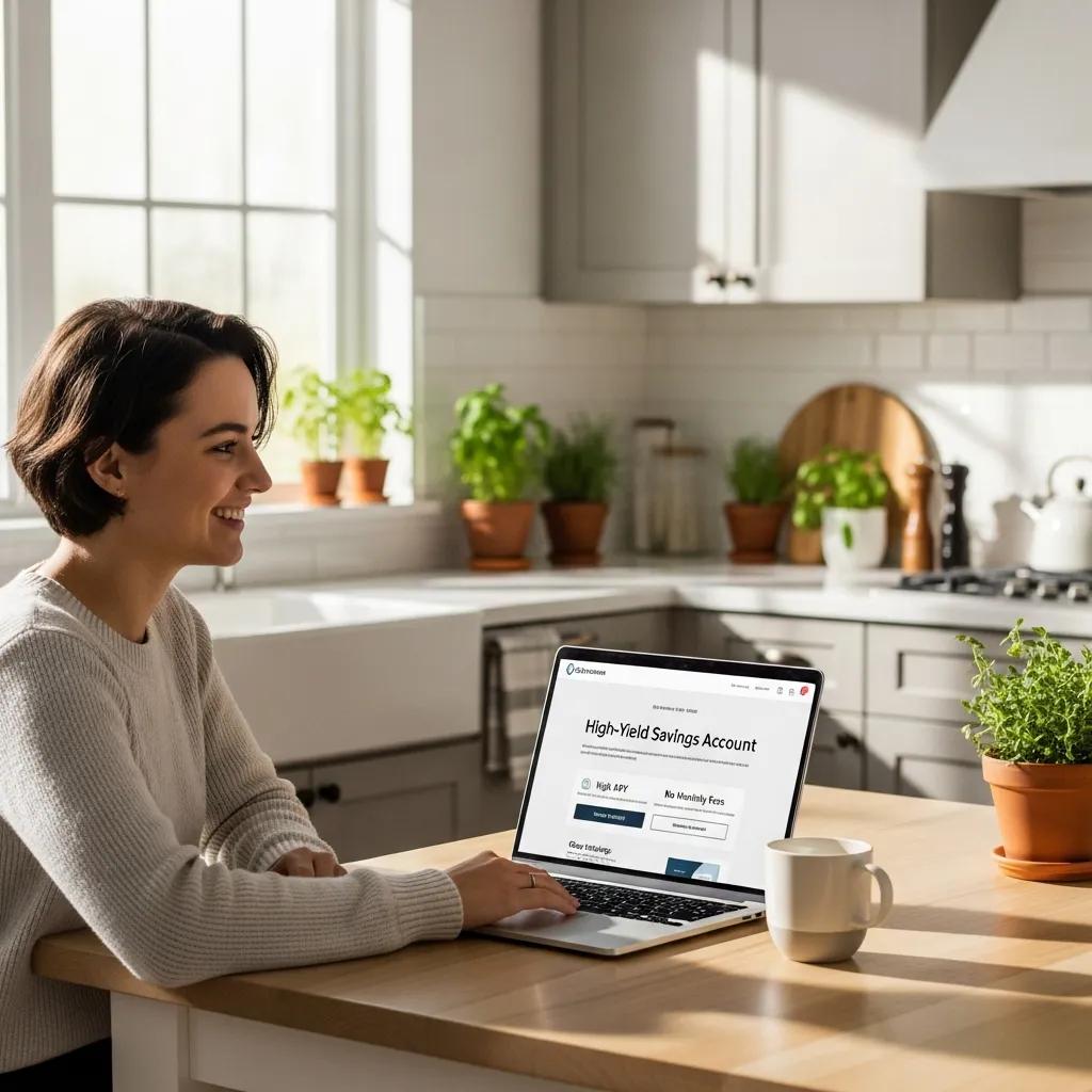 Person researching savings accounts on a laptop to find a high-yield option