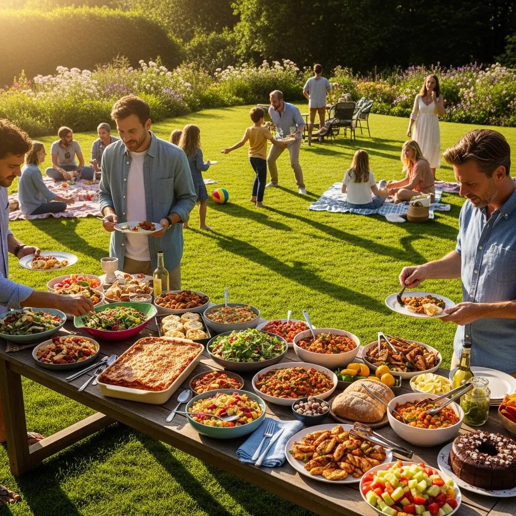 Community potluck with a variety of homemade holiday dishes