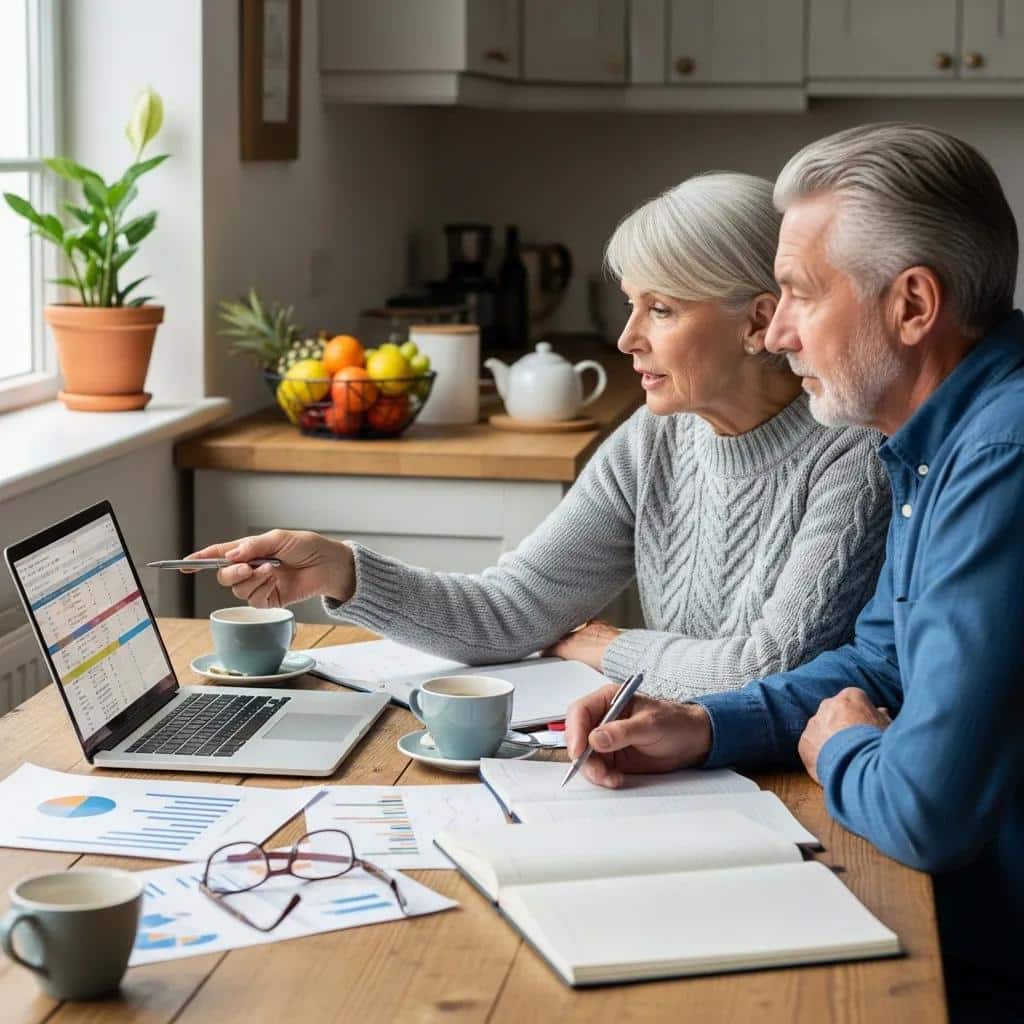 Couple reviewing mortgage payoff options together at their kitchen table