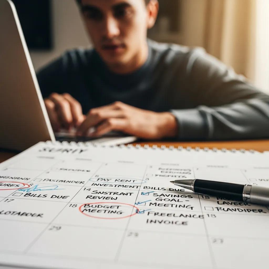 Close-up of a calendar with financial notes, illustrating expense tracking