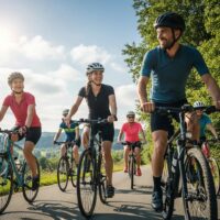 Group of cyclists enjoying a scenic ride, representing the joy of cycling adventures