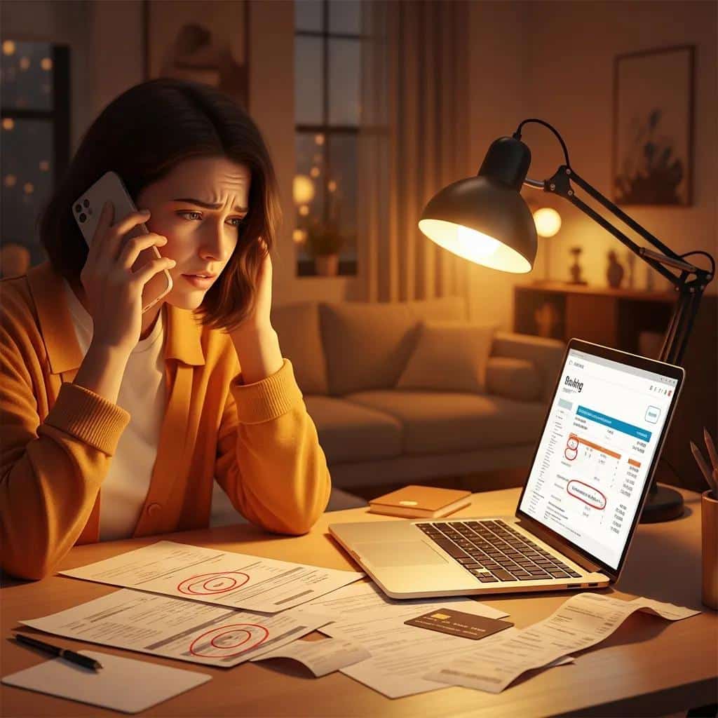 Person on the phone disputing unauthorized Visa debit charges at a desk with documents