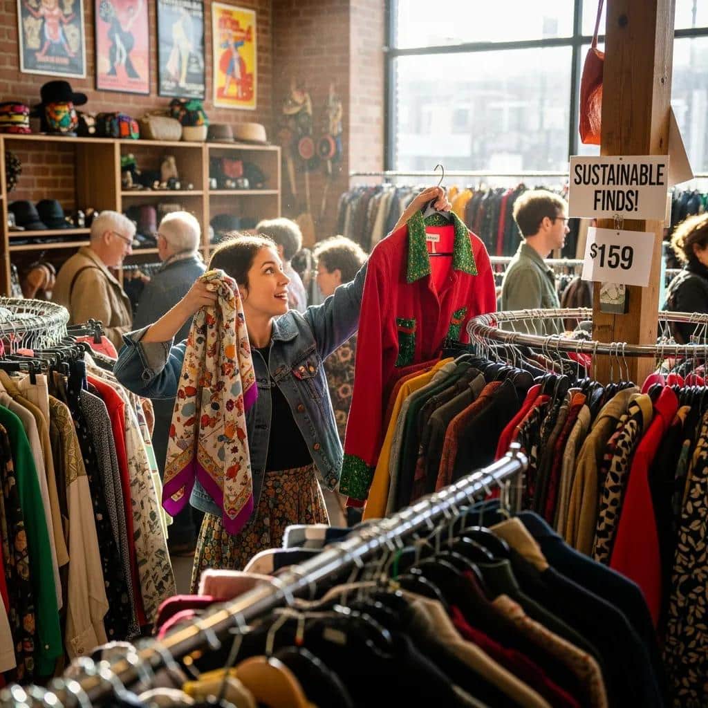Shopper browsing quality secondhand finds to stretch their wardrobe budget