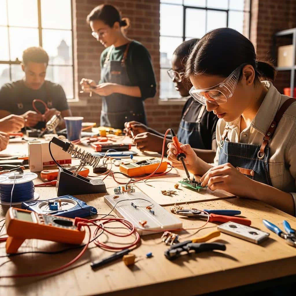 Individual engaged in a hands-on workshop for skill development and networking