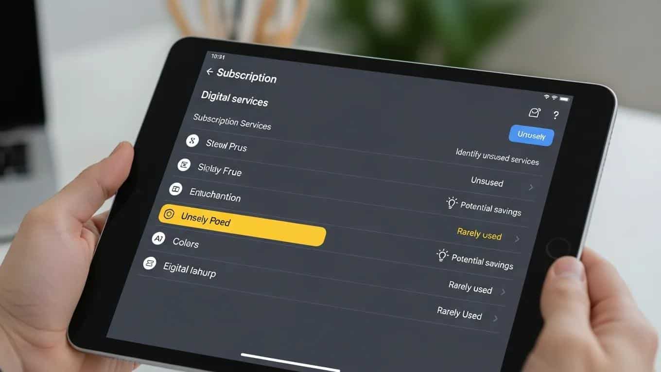 Tablet showing a subscription list, highlighting the need to identify unused services