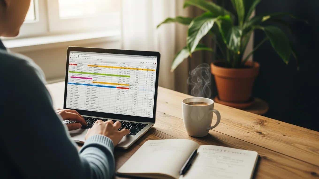 Cozy kitchen scene with a person budgeting, emphasizing the importance of financial management