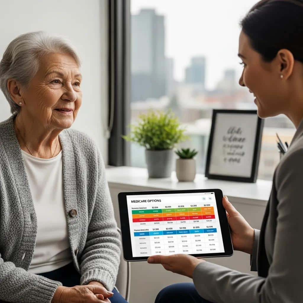 Older adult talking with a financial advisor about Medicare and budgeting