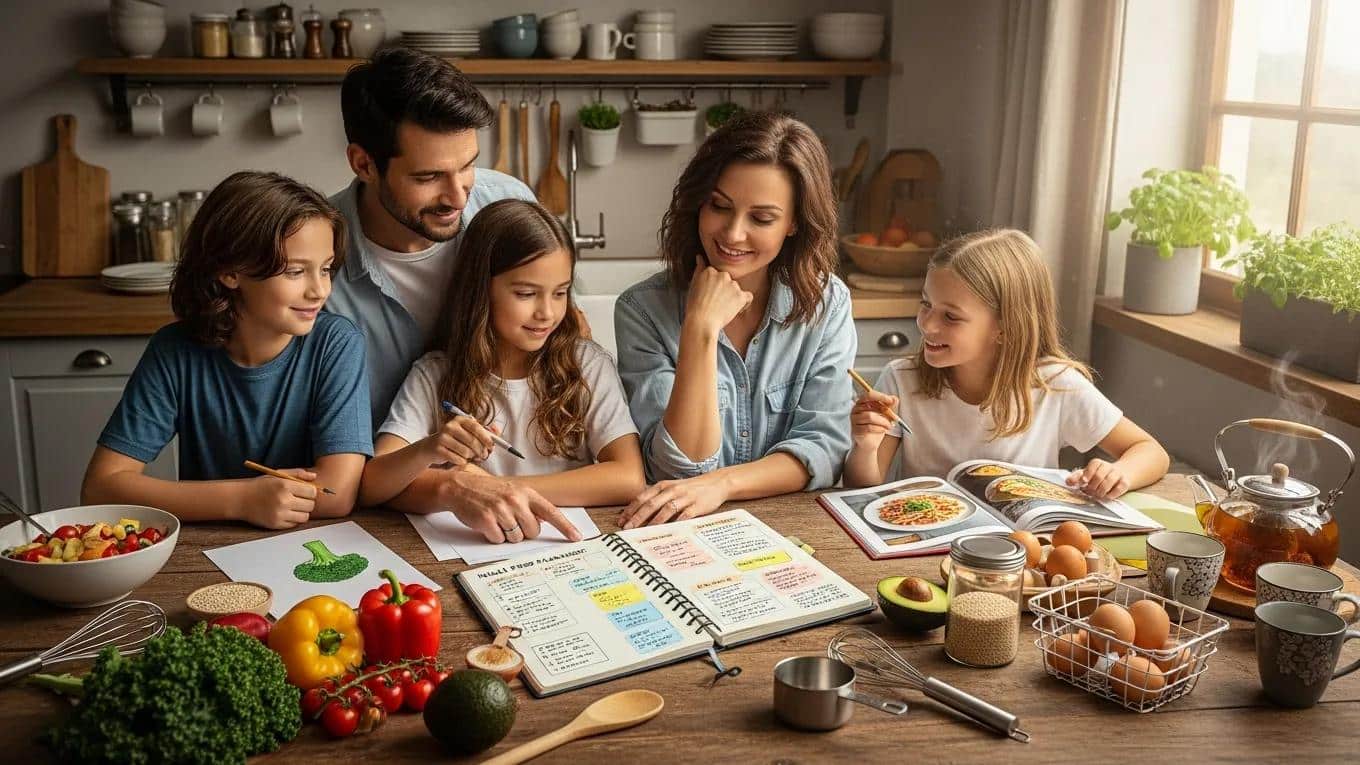 Family planning meals together in a cozy kitchen — a practical savings approach