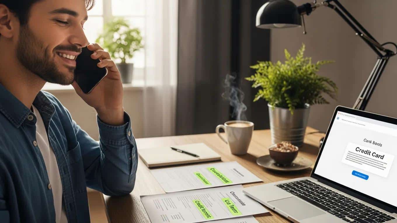 Person calling customer service to unlock a credit card