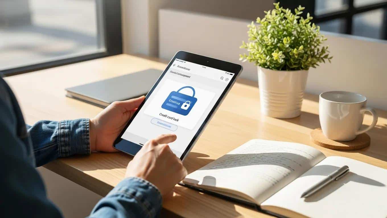 Person tracking expenses on a budgeting app after a credit card lock