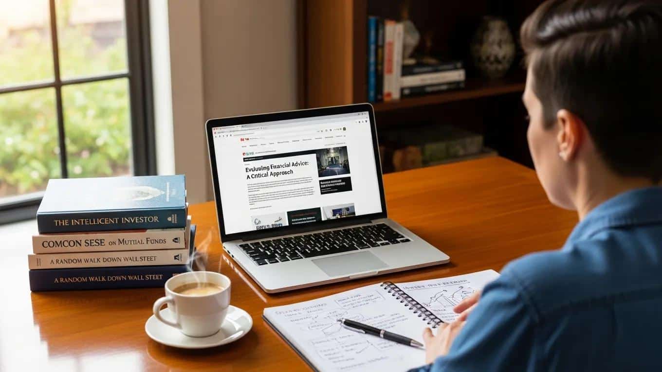 individual assessing financial advice while engaging with resources at a home desk